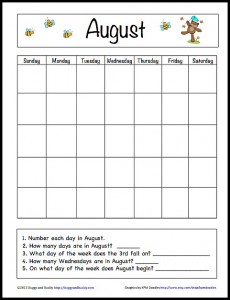 August Learning Calendar: Free printable from Buggy and Buddy