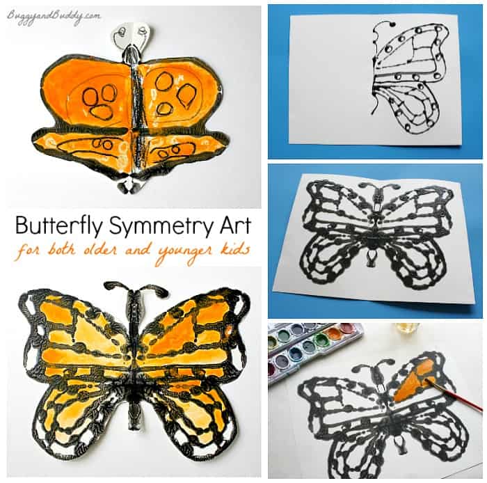 Butterfly Symmetry Art Project for Kids using glue resists and watercolors- fun combo of math and art! 
