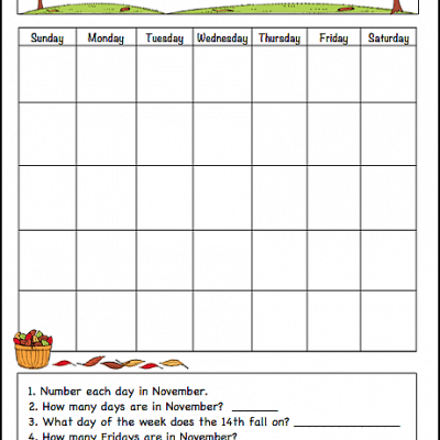 November Learning Calendar Template for Kids (Free Printable)