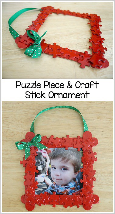 Puzzle Piece and Popsicle Stick Homemade Ornament Craft for Kids