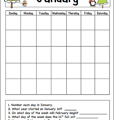 January Learning Calendar for Kids (Free Printable)