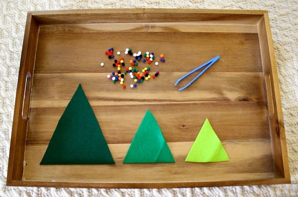 Toddler Christmas Activity: Decorate the Felt Christmas Trees with Pompoms~ Buggy and Buddy