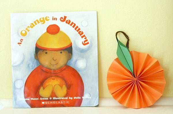 Hanging Citrus Fruit Paper Craft for Kids Inspired by the Book, An Orange in January