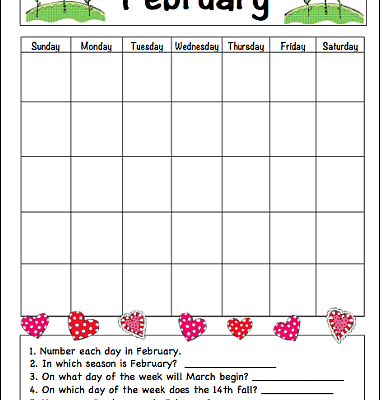 February Learning Calendar for Kids (Free Printable)