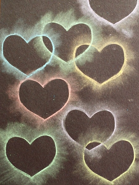 Heart collage made with chalk and stencils! Fun Valentines's Day craft for kids! ~ BuggyandBuddy.com