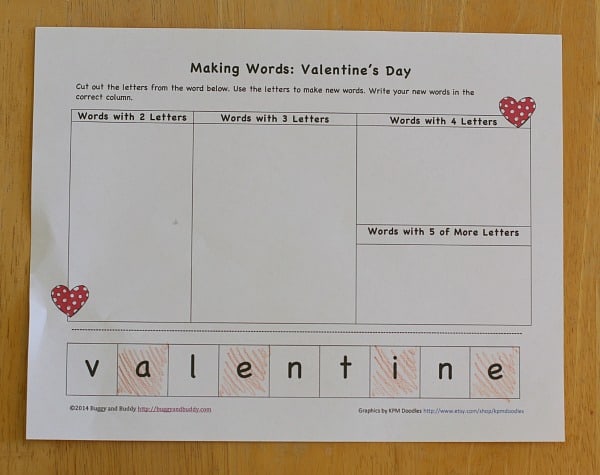 Valentine's Day Themed Making Words Lesson (Free Printable)~ Buggy and Buddy