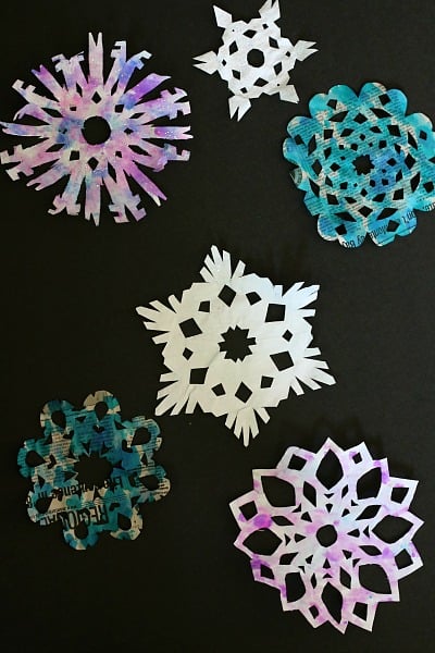 Watercolored Paper Snowflakes from Newspaper~ Buggy and Buddy