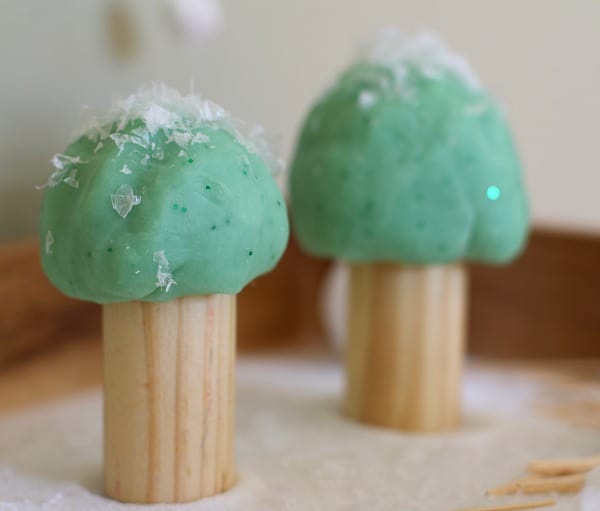 Trees made from play dough and wooden blocks. Perfect for small world play! ~ Buggy and Buddy