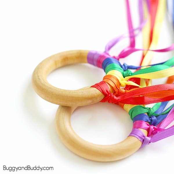Handmade Toddler rainbow ribbon twirling dance sensory ring toy 1m Doubled Up. 