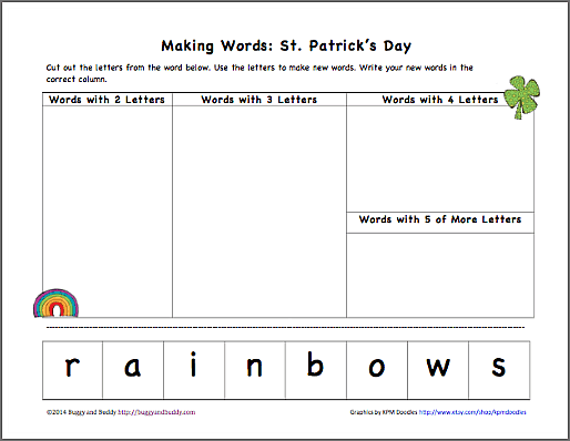 St. Patrick's Day themed making word activity for kids