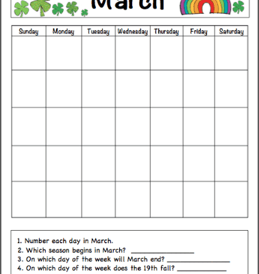 March Calendar for Kids (Free Printable)