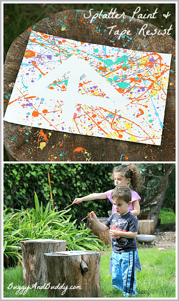 East Art Projects for Kids: Splatter Paint and Tape Resist~ Buggy and Buddy