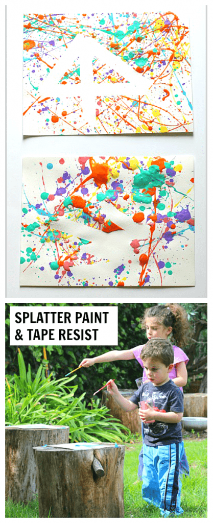 Fun Art Project for Kids- Splatter Paint and Tape Resist Process Art ~ BuggyandBuddy.com