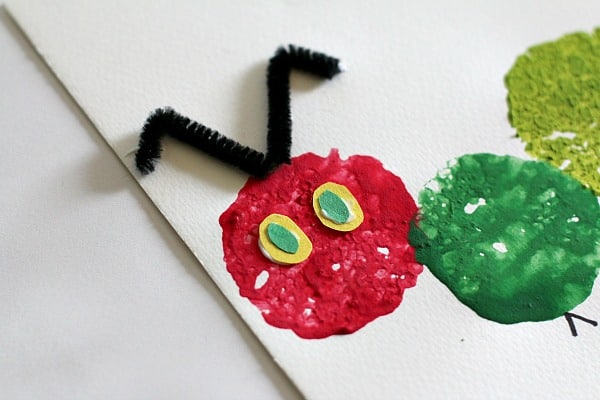 add eyes and antennae to caterpillar craft for kids