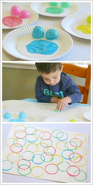 Painting with Plastic Easter Eggs- super fun art project for toddlers and preschoolers! ~ BuggyandBuddy.com