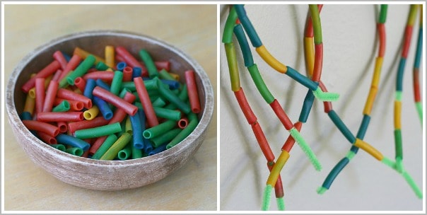 using dyed pasta in summer craft for kids