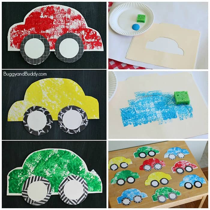 Paper Car Craft For Kids Using Sponge Painting Buggy And Buddy