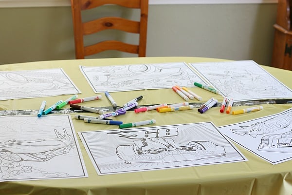 car coloring activity for car themed birthday party