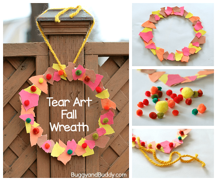 Fall Crafts for Kids: Tear Art Fall Wreath