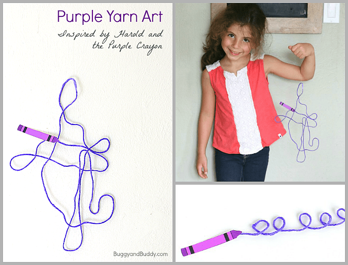 3-D Yarn Art for Kids Inspired by the children's book, Harold and the Purple Crayon