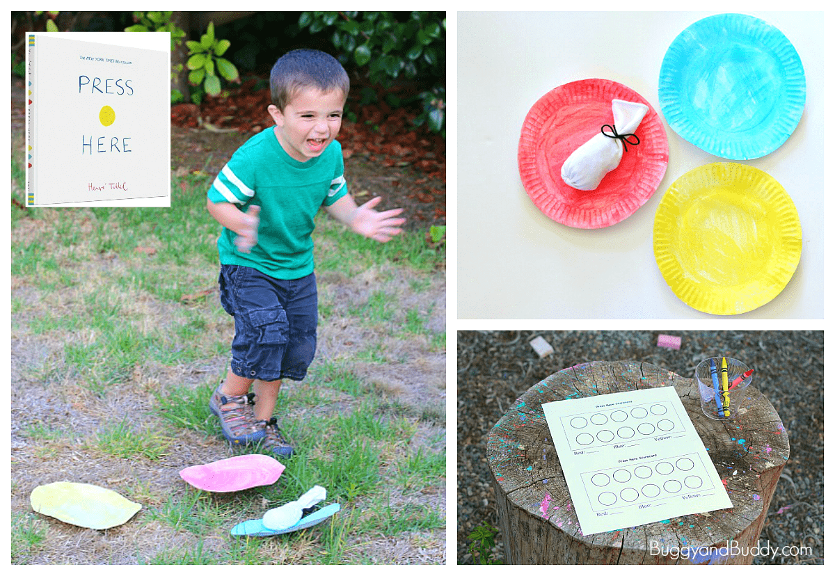 Gross Motor Counting Game inspired by the children's book Press Here! w/ free recording sheets