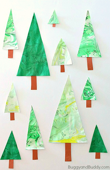 marbled christmas tree art project for kids