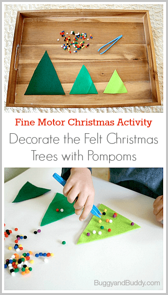 Fine Motor Christmas Activities: Decorate the Felt Christmas Trees~ BuggyandBuddy.com