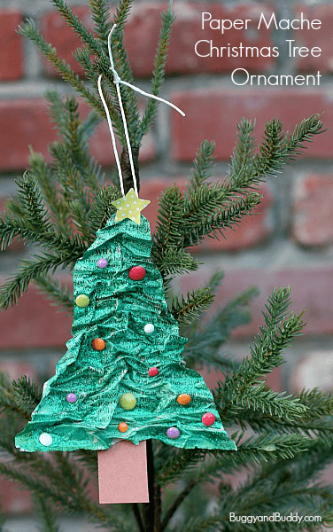 Homemade Christmas Ornaments for Kids to Make: Paper Mache Christmas Tree~ BuggyandBuddy.com