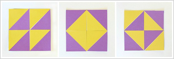 Geometry Activity for Kids: Design a four-square quilt pattern using triangles (Free Printable)~ BuggyandBuddy.com