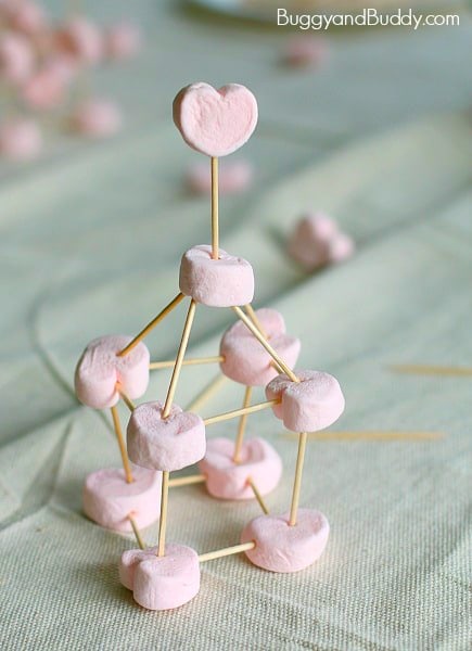 Would make a fun math lesson or activity for a Valentines Day Party! (Building with Heart Marshmallows and Toothpicks)~ BuggyandBuddy.com
