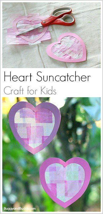 Easy Valentine's Day Craft for Kids- Heart Suncatchers Using Tissue Paper!