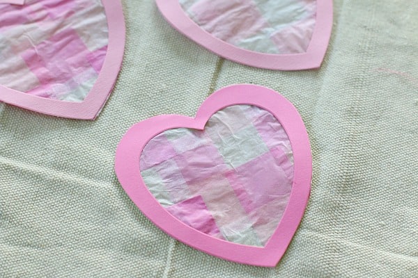 Heart-Shaped Tissue Paper Suncatchers for Valentine's Day
