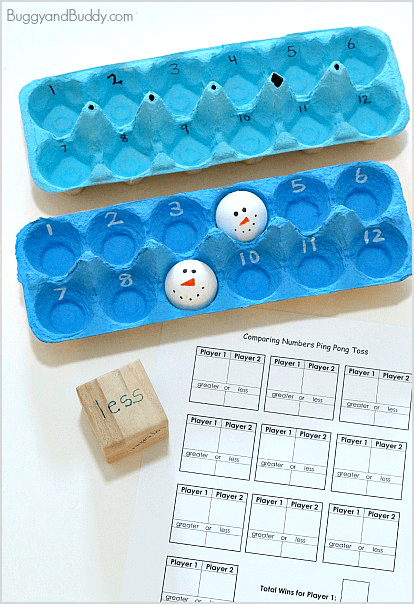 Comparing Numbers: Ping Pong Ball Toss Math Game for Kids~ BuggyandBuddy.com
