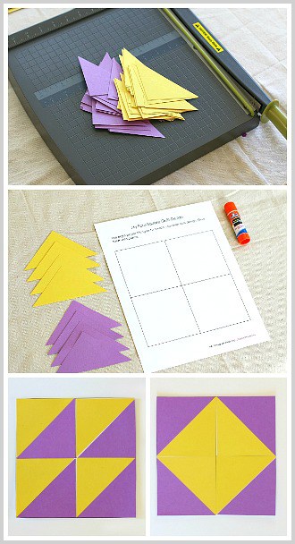 Shape Activity for Kids: Use paper triangles to create a quilt pattern. (Free Printable)~ BuggyandBuddy.com