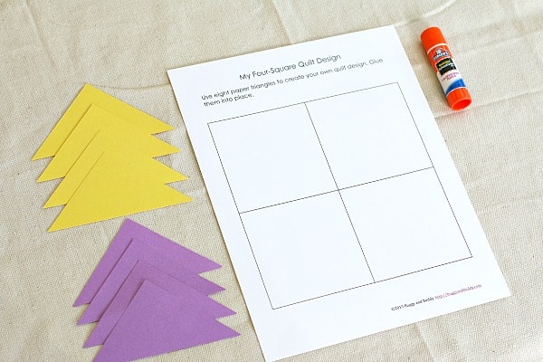 Shape Activity for Kids: Design a quilt square using triangles