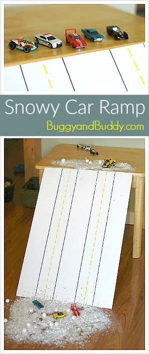 Snowy Ramp Car Play: Bring the snow inside! (Perfect activity for a rainy or snowy day) ~ BuggyandBuddy.com
