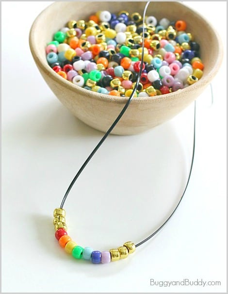 St. Patrick's Day Craft for Kids: Beaded Rainbow Necklace~ BuggyandBuddy.com