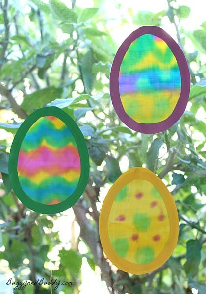 Easter Crafts: Egg Suncatchers Made with Painted Fabric - Buggy and Buddy