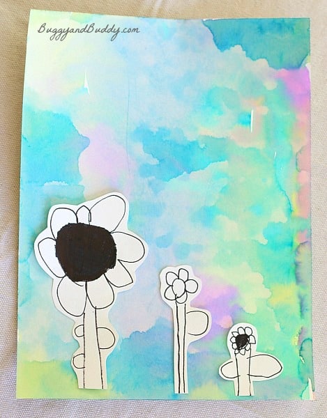 Flowers on Unique Watercolor Background- spring art for kids