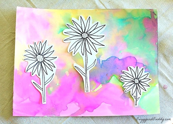 Flowers on Unique Watercolor Background- spring art for kids