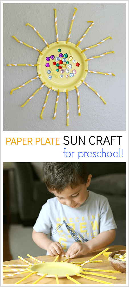 Paper Plate Sun Craft for Preschoolers- Perfect for summer or a weather unit and great fine motor and patterning practice! ~ BuggyandBuddy.com