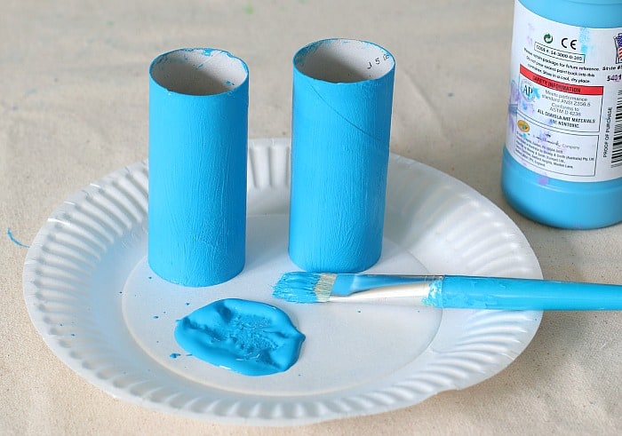 paint your cardboard tubes with blue paint