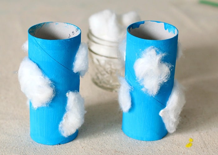 add cotton ball clouds to your binoculars craft for kids