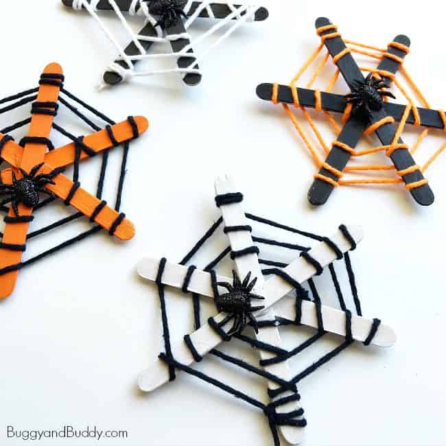 Halloween Crafts for Kids: Popsicle Stick and Yarn Spiderweb