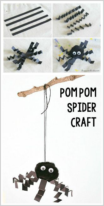 Halloween Crafts for Kids: Make a pom pom spider! ~ BuggyandBuddy.com