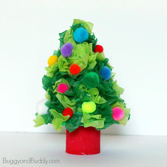 Mini Christmas Tree Craft for Kids Using Tissue Paper