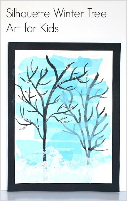 Silhouette Winter Tree Art Project for Kids: Fun art activity using india ink and tissue paper! ~ BuggyandBuddy.com