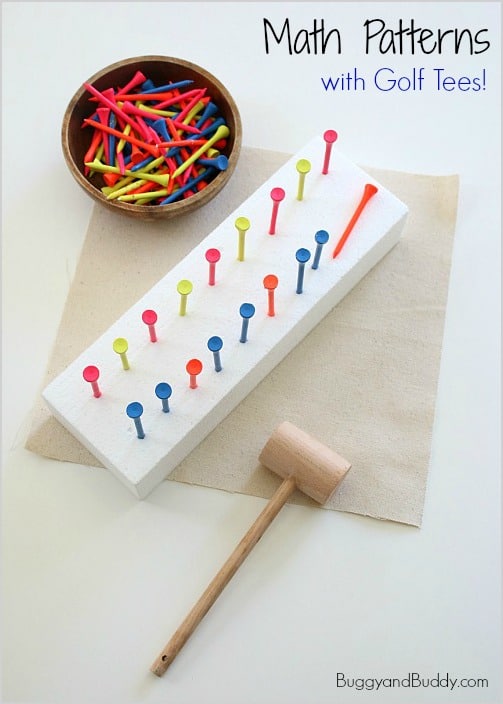 Practice Math Patterns with Golf Tees and a Mallet! (Fun fine motor preschool activity!) ~ BuggyandBuddy.com
