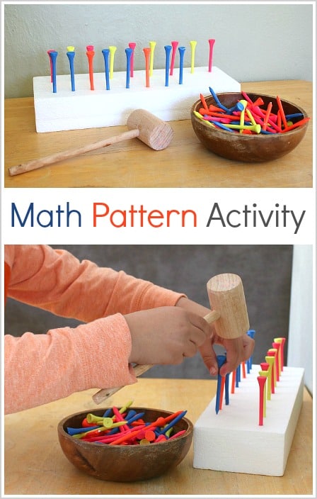 Preschool Fine Motor Math Activity: Make Patterns with Golf Tees and a Mallet!