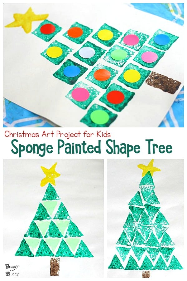 christmas art project for kids: sponge stamped christmas tree using shapes